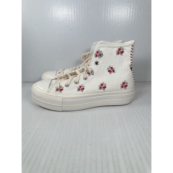 Size 8W Converse Chuck Taylor All Star Hi Lift Floral Rose Embroidery Platform - Picture 4 of 9